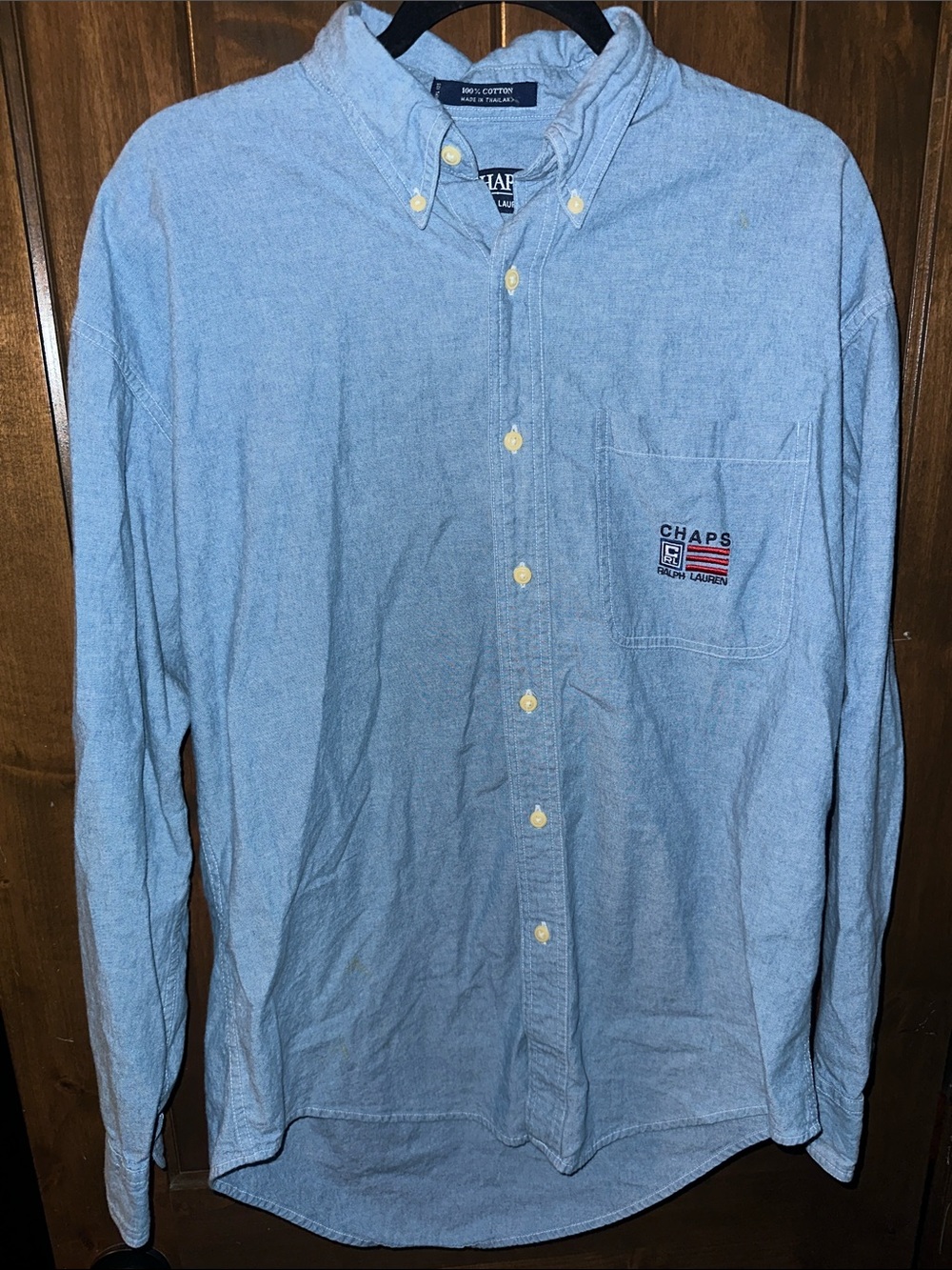 Chaps Light Blue Long-Sleeve Button-Down Oxford Shirt with Chest Pocket Logo